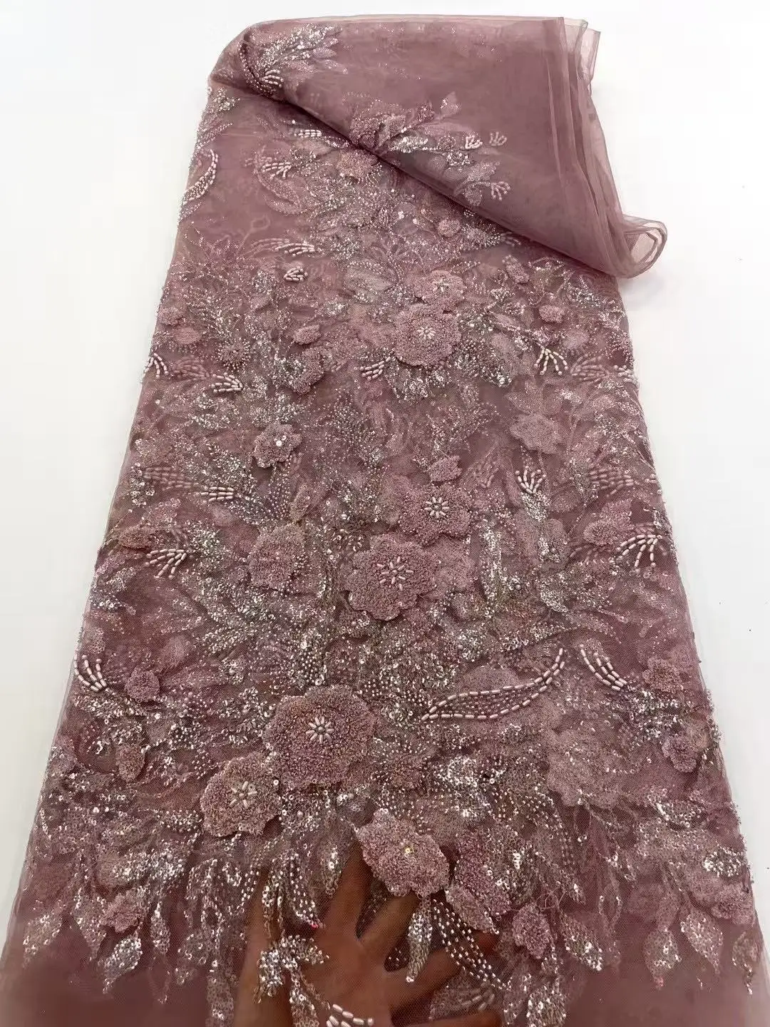 

Luxury Nigerian Handmade Beads Net Lace Fabric 2025 High Quality Sequins Embroidery African French Lace Fabric for Dress