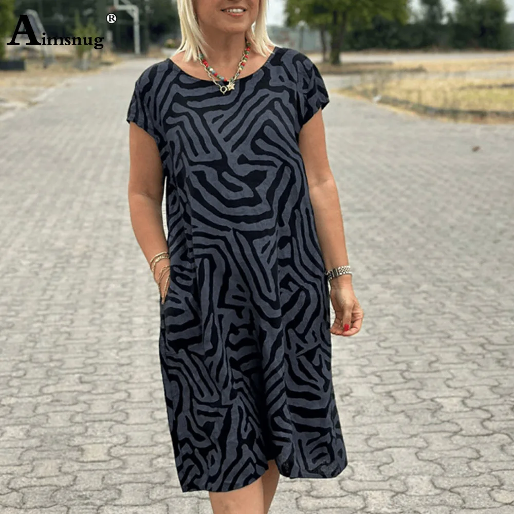 

2025 Summer Bohemian Mid-calf Dresses Women Elegant Leaf Print Dress Plus Size 3xl Ladies Casual Retro Stand Pocket Dresses New