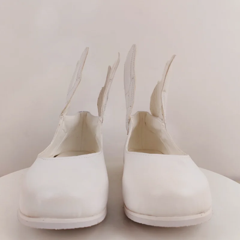 Women Shallow Mouth White  Mary Jane Shoes Angel Wing Decor Round Toe Fairy Princess Flats Versatile Retro  Party Dress Shoes