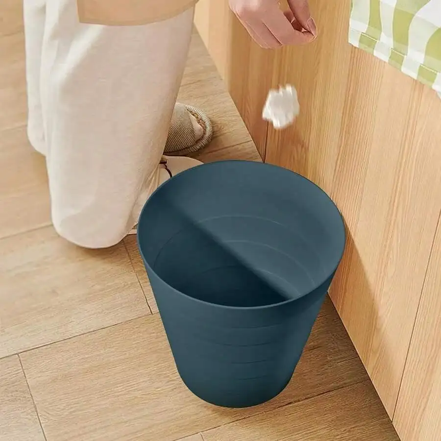 

Round Small Trash Can 2 Gallon Blue Plastic Waste Bin For Bathroom Kitchen Office