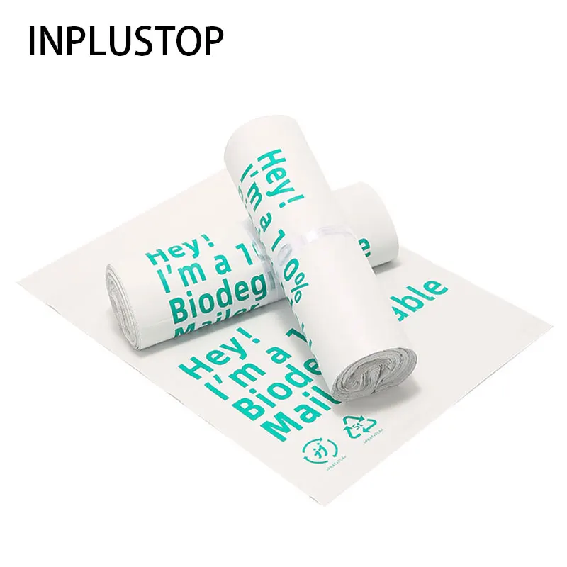 INPLUSTOP 100%  Biodegradable Mailer Mailing Bags Eco-friendly Degradable Courier Shipping Bags White Clothing Express Pouch