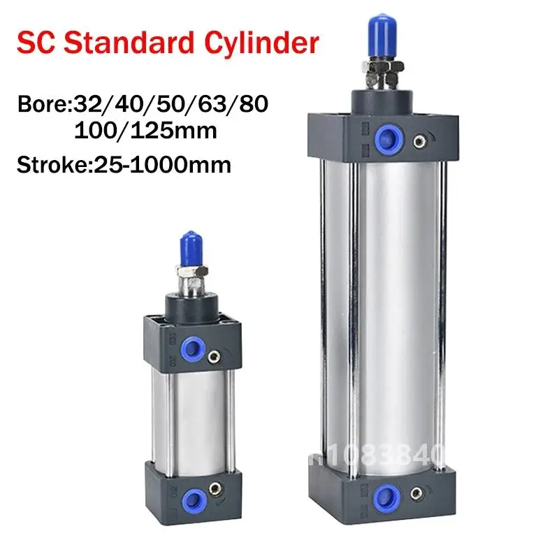 Standard Pneumatic Cylinder SC32/40/50/63mm Bore Air Piston Double Acting 25-1000mm Stroke Aluminum Alloy Actuator Parts