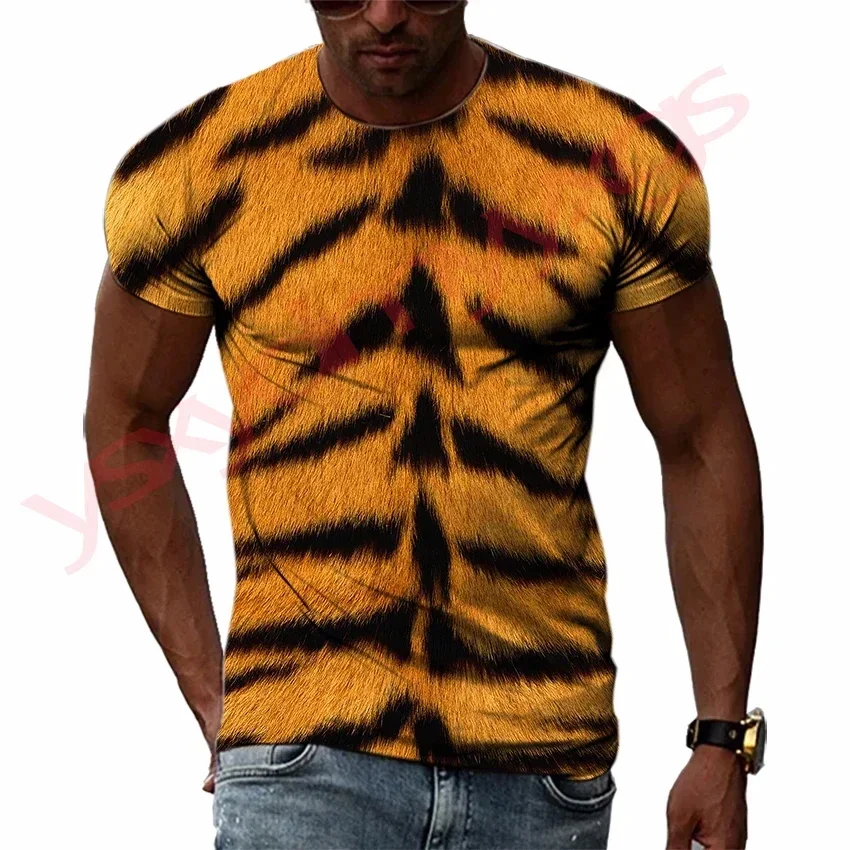 Men Creative Hip-hop Style Men\'s T-shirt 3D Leopard Tiger Animal Skin Harajuku Round Neck Men\'s Clothes Boy T Shirt Trend