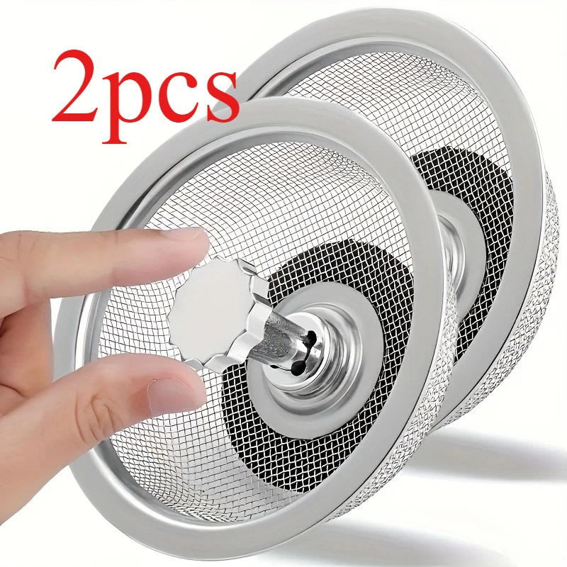 2Stainless steel kitchen sink strainer with handle and stopper - Mesh food waste filter，Suitable for hotels and restaurants，Achi
