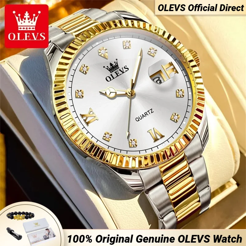 OLEVS 3623 Men's Watches Business Luxury Diamond Roman Scale Waterproof Luminous Stainless steel Gold Wristwatches Man