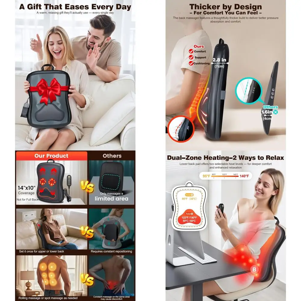 

Heated Shiatsu Massager for Deep Tissue Relief - Portable Electric Back Massager for Office, Home, and Car