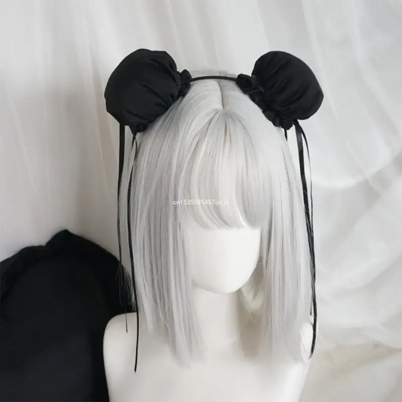 Women Bun Dancer Hair Cosplay Chunli Hairstyle Black / White Headwear Dropship