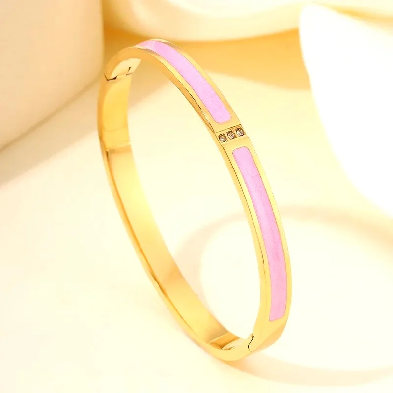 ZAKOL New Bling Pink Cubic Zirconia Stainless Steel Bracelet Women Versatile Stackable Waterproof Bangle Fashion Jewelry Gift