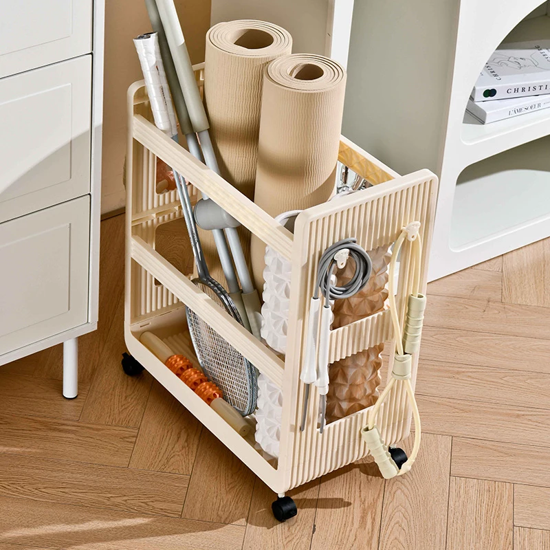 Yoga Supplies Storage Rack Movable Trolley Yoga Mat Holder Multi-Function Sports Equipment Organizer Racket Holder Home Gym