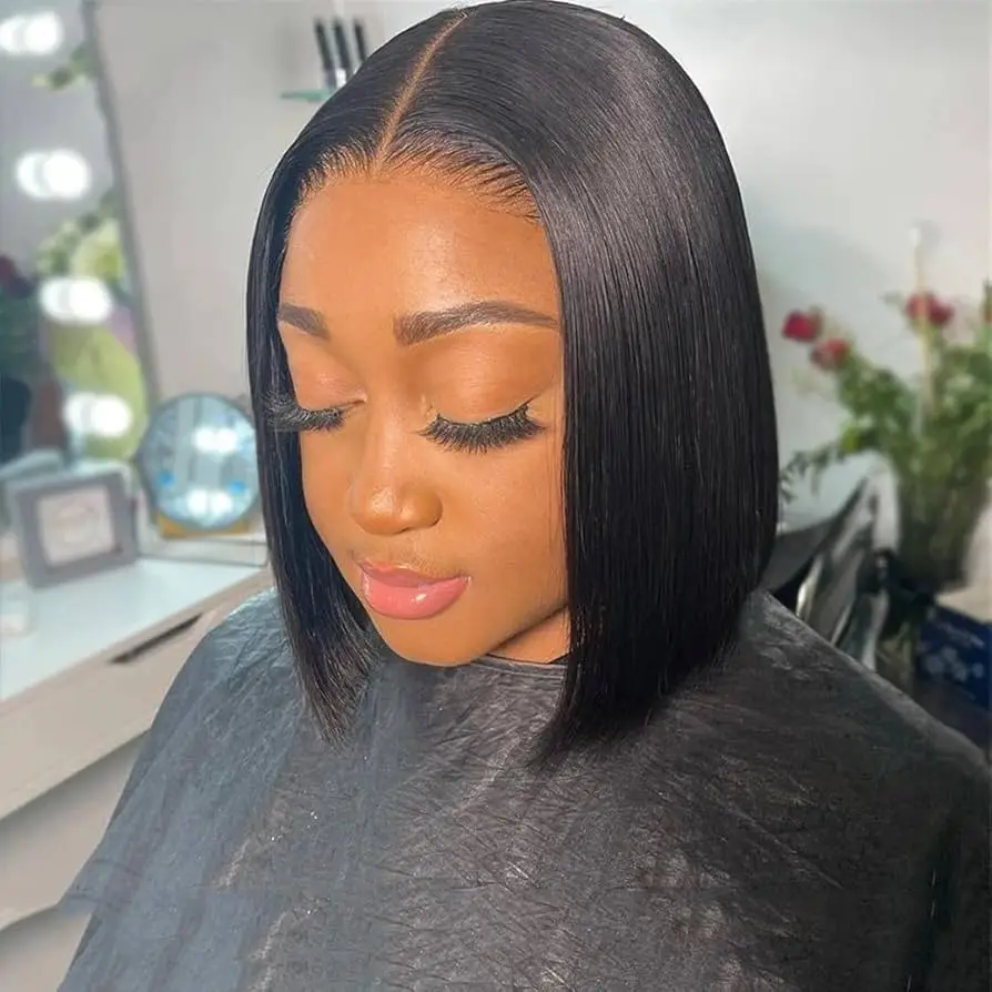 

Huma Hair Silky Straight 6x6 Brown Lace Full Closure Bob Wig With Black Women