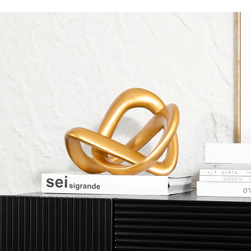 

Resin Handicrafts Golden Twisted Dough Wound Rope Knot Ornaments Geometric Line Ribbon Home Decoration Accessories