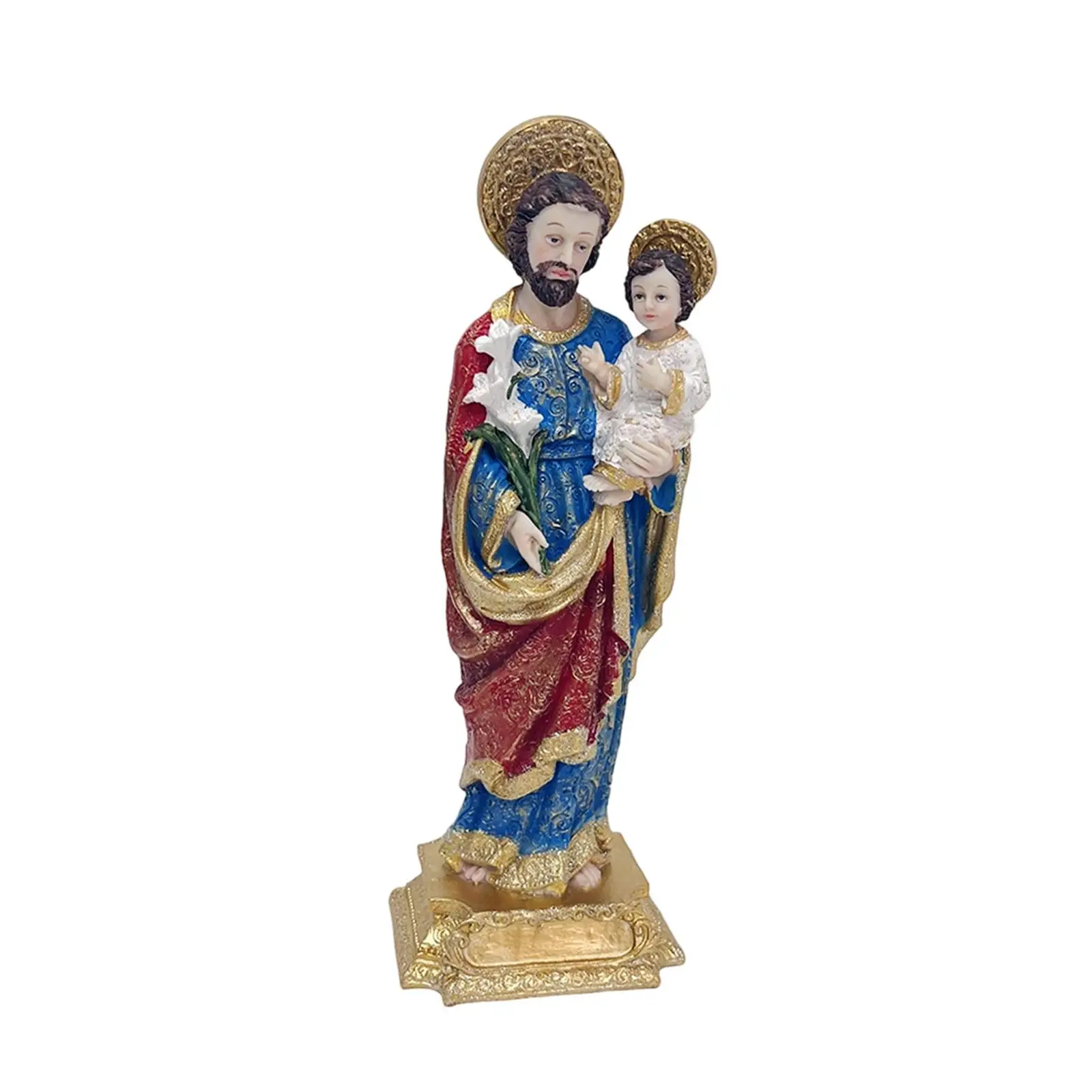 Religious Saint Joseph Holding Christ Child Resin Miniature Desktop Decoration Figure for Father’s Day Home Decor Collection
