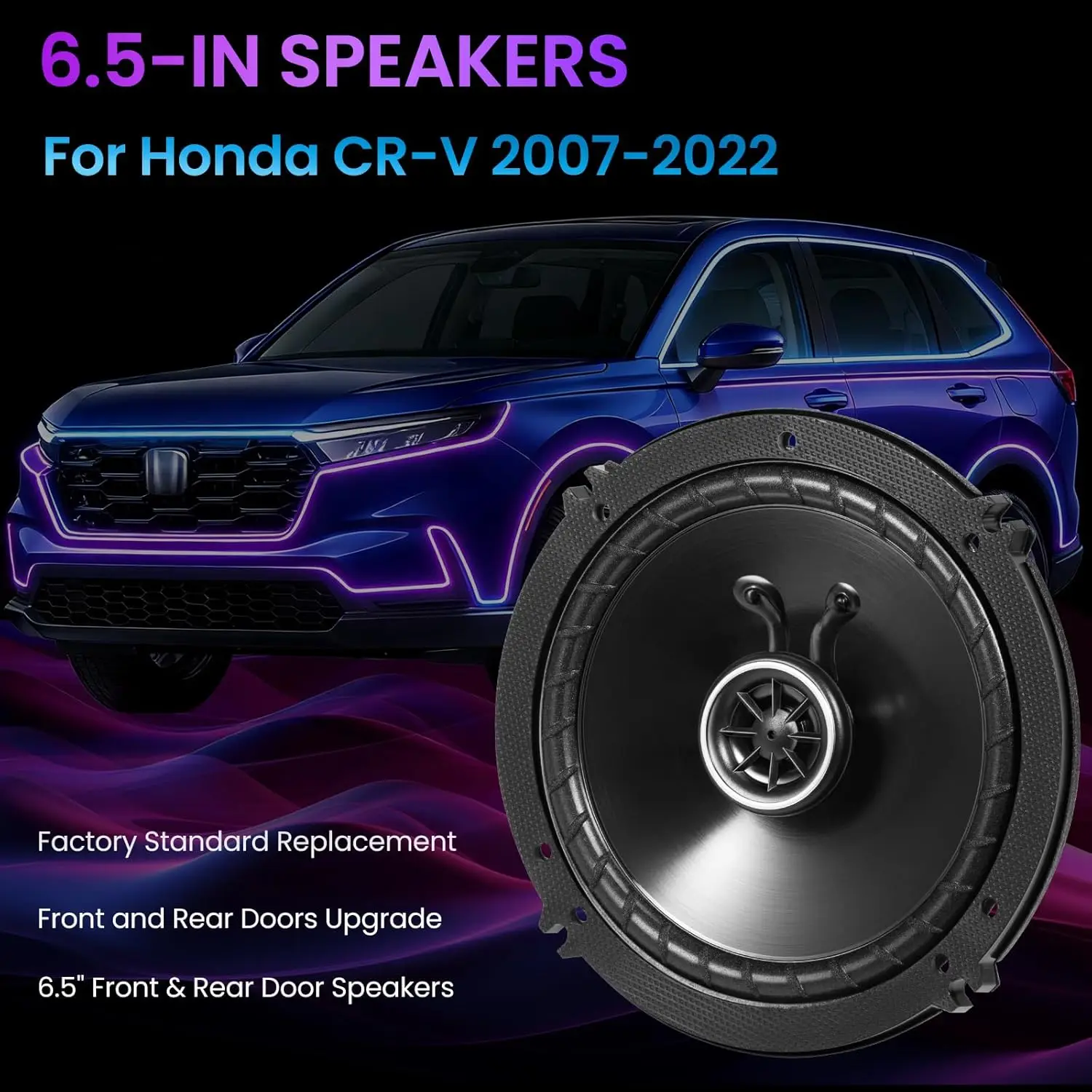 Speakers 6.5 inch for Honda CR-V 2007-2022 Complete Upgrade Kit - 4 Pack of DS Series with Adapters and Harness, Coaxial 6 1/2