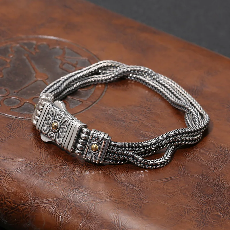 

S925 sterling silver new arrivalfashion style fox tail hand-woven men bracelet thai silver retro jewelry