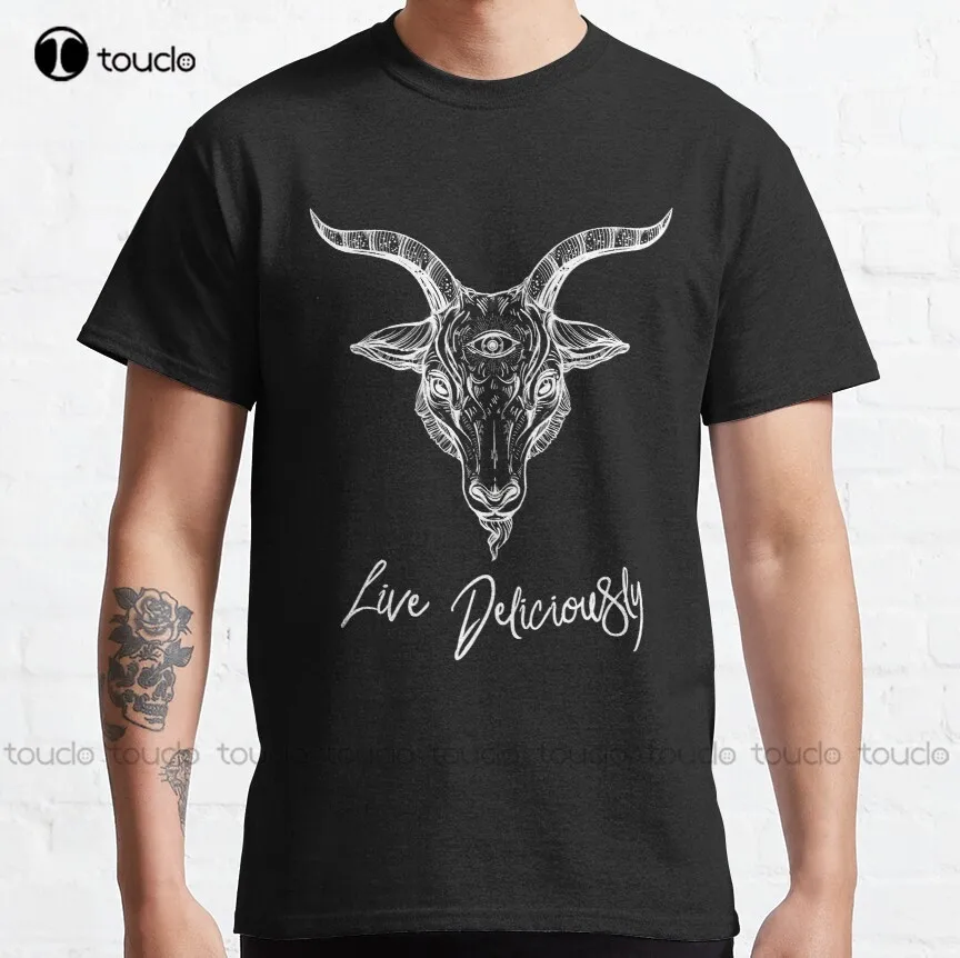 Black Phillip the Goat - Live Deliciously Classic T-Shirt t shirt for men Custom aldult Teen unisex digital printing xs-5xl