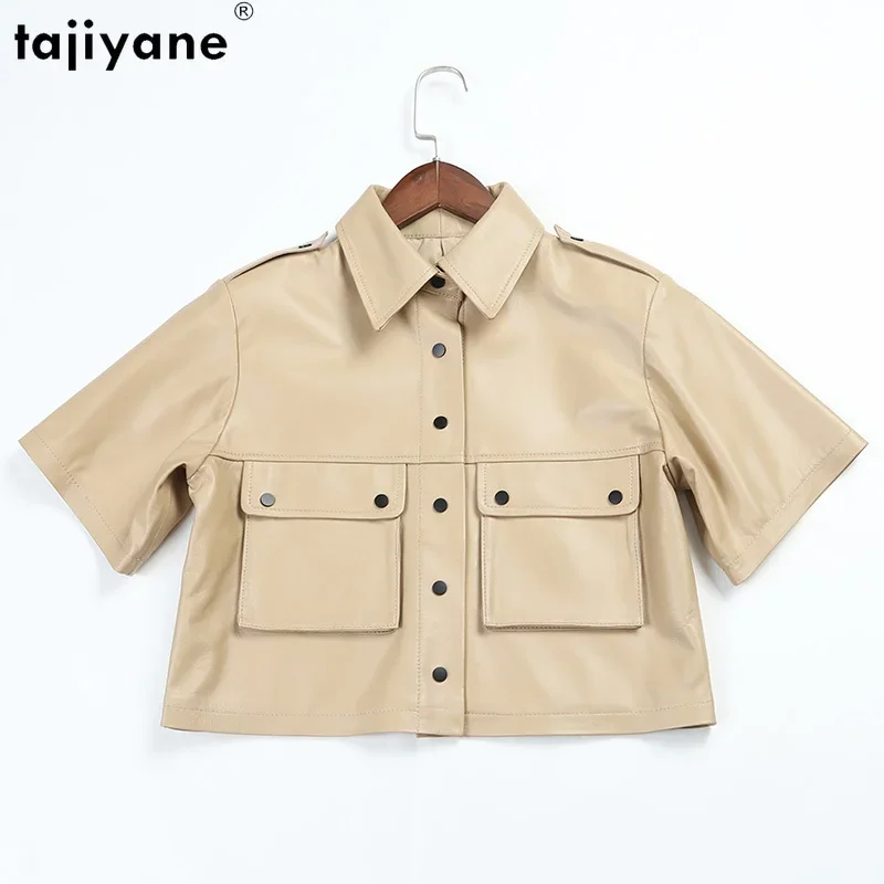 Tajiyane Top Quality 100% Sheepskin Coat Woman Summer Real Sheepskin Leather Jacket Women Casual Cargo Female Jacket Ropa Mujer
