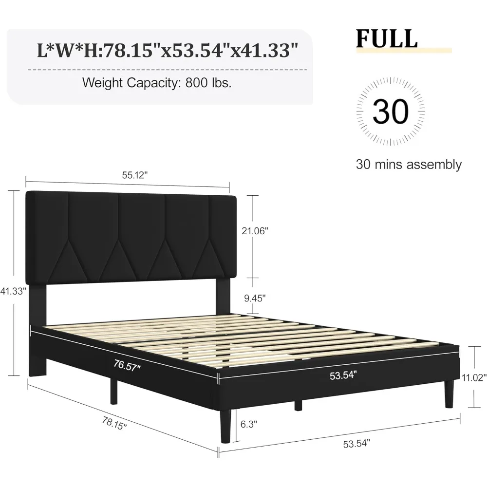 إطار سرير بمنصة اللوح الأمامي المخملي مع دعم مرتبة منجد بالكامل