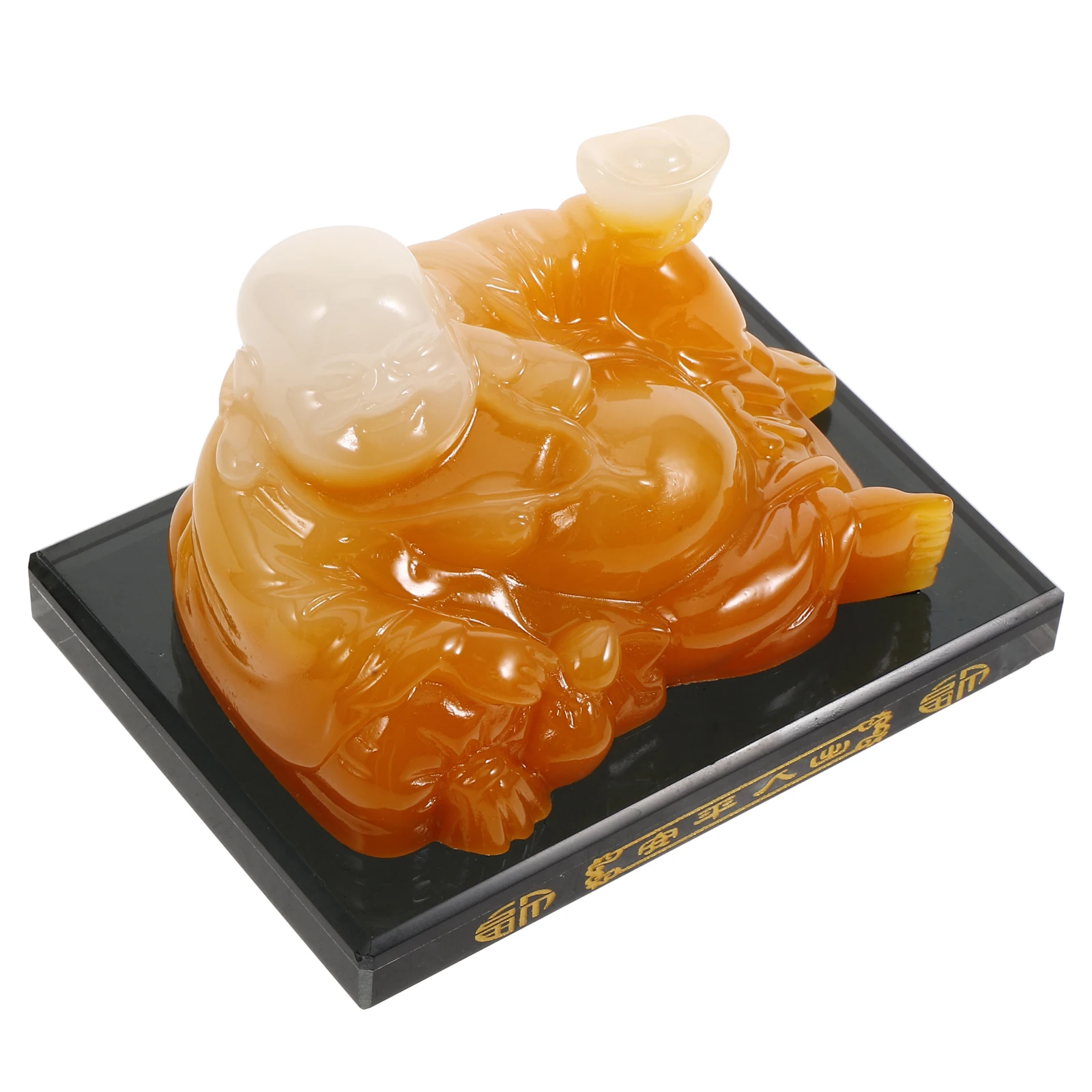 

Large Base Laughing Buddha Statue Car Dashboard Decor Resin Glass Feng Shui Lucky Good Fortune Wealth Peaceful Travel Elegant