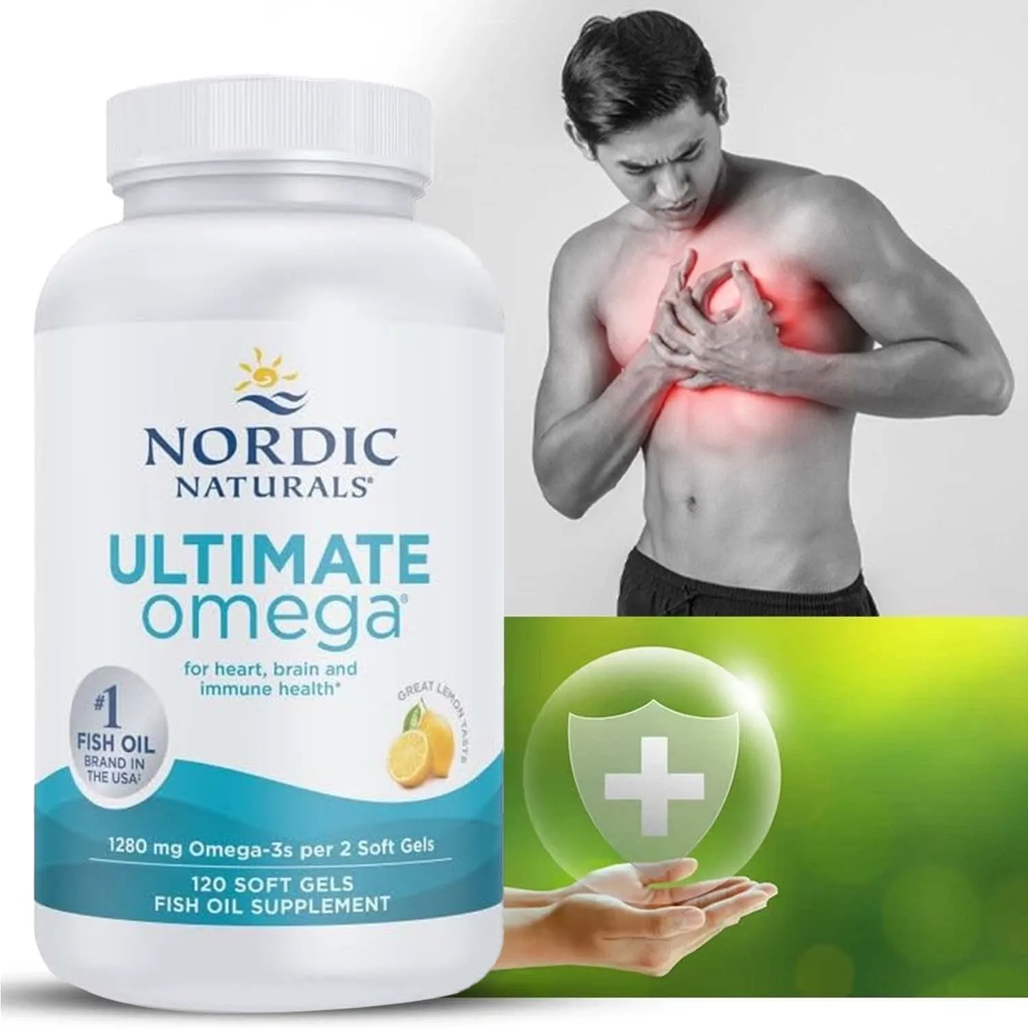 

Ultimate Omega Fish Oil Supplement 1280 Mg Omega-3 High Potency Fish Oil with EPA & DHA - Promotes Brain & Heart Health,NON-GMO