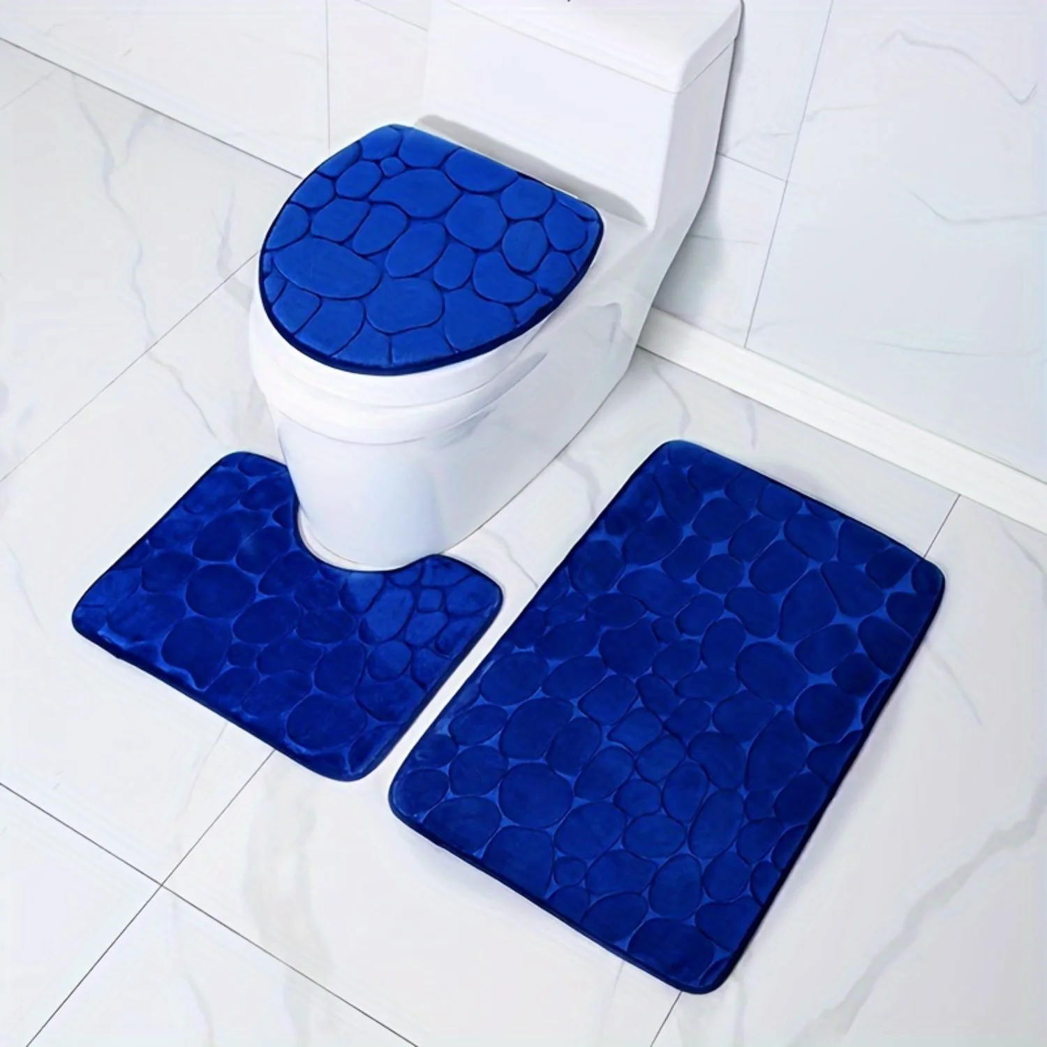 1-piece 3-piece Soft Absorbent Anti-Skid Toilet Mat Set - Cobblestone U-Shaped Mat, Bathroom Carpet, Kitchen Area Rug - Bathroom