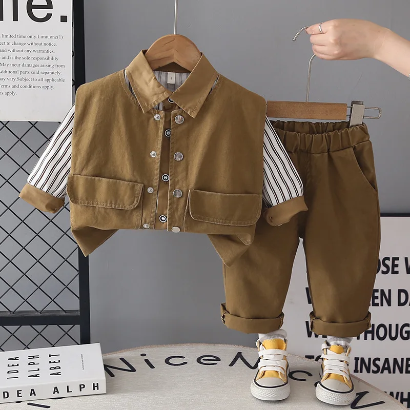 New Spring Autumn Baby Clothes Set Children Boys Casual Vest Long Sleeved Shirt Pants 3Pcs/Sets Infant Costume Kids Tracksuits