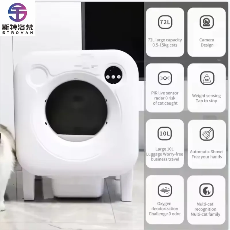 

Smart Cat Toilet Self Cleaning Box for Multiple Cats Low Noise Automatic Cat Box Robot APP Control