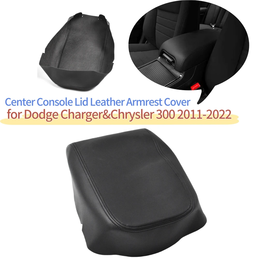 

Center Console Lid Leather Armrest Cover For Dodge Charger Chrysler 300 2011-2022 Black