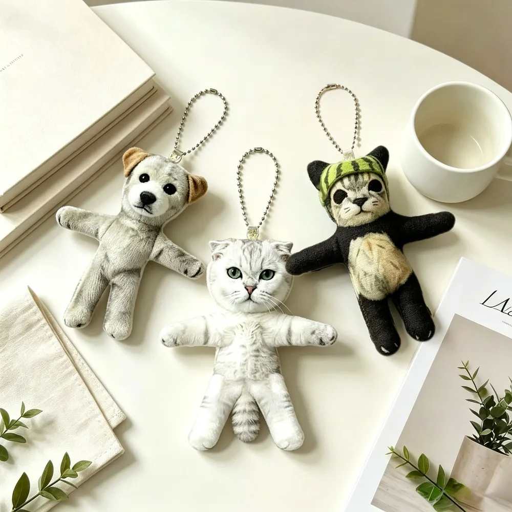 Viral Aesthetic Adjustable Pose Plush Bag Charm, Cat Dog Panda Stuffed Figure with Built‑in Wire Skeleton, Re‑shapable Small Bag Accessory