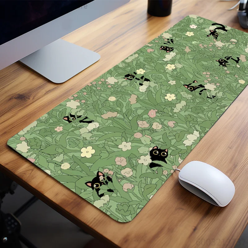 Cute Black Cat Mouse Pad Large E-sport Computer Keyboard Pad Mouse Mat Natural Rubber Anti-Slip Office Desk Pad Gift for Friend