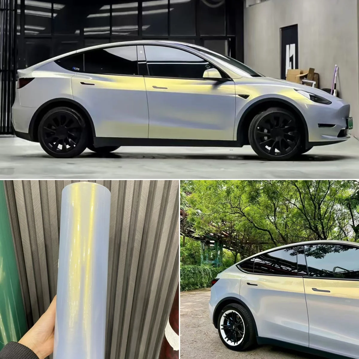 

PET Car Door Wrap Glossy Metallic protective film Gold Blue