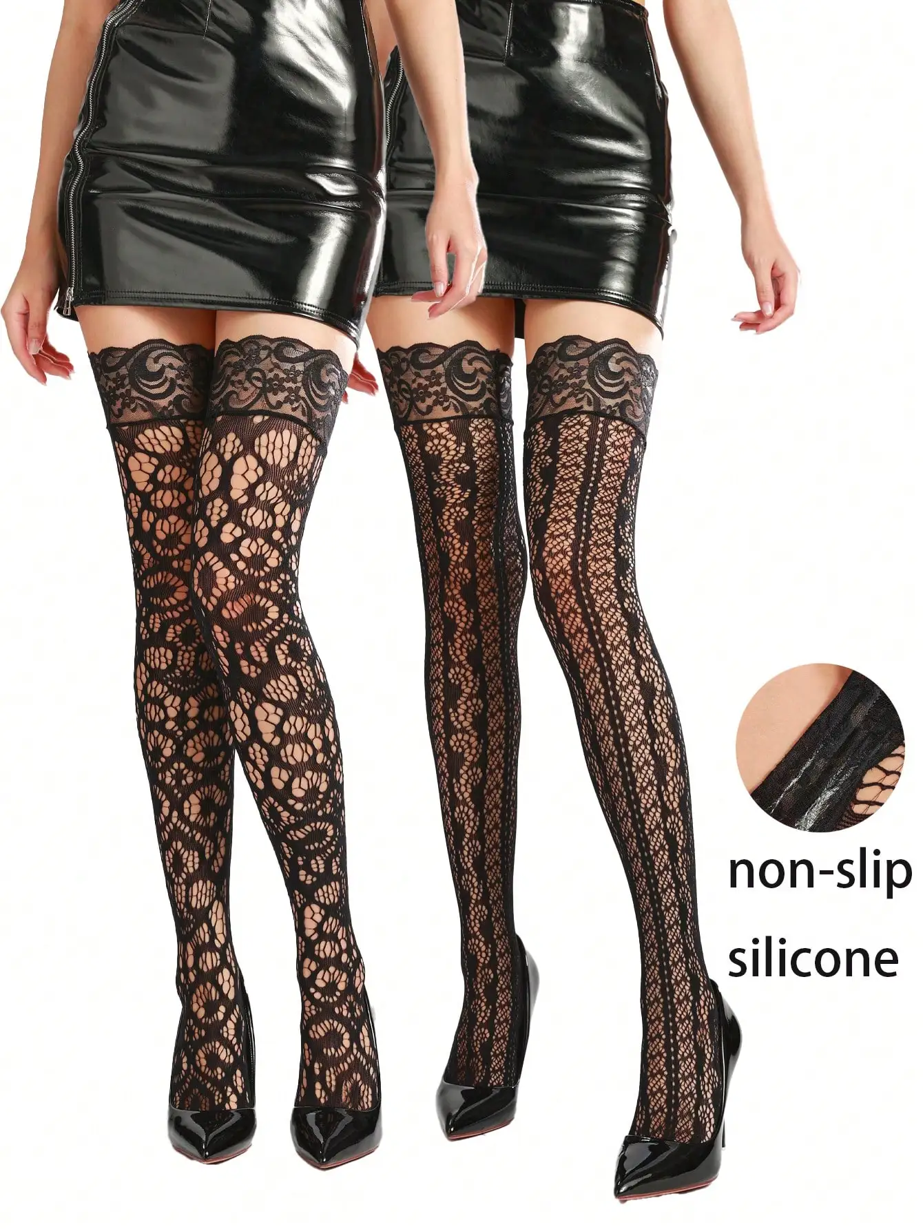 

Black Lace Thigh High Stockings with Silicone Non-Slip Top