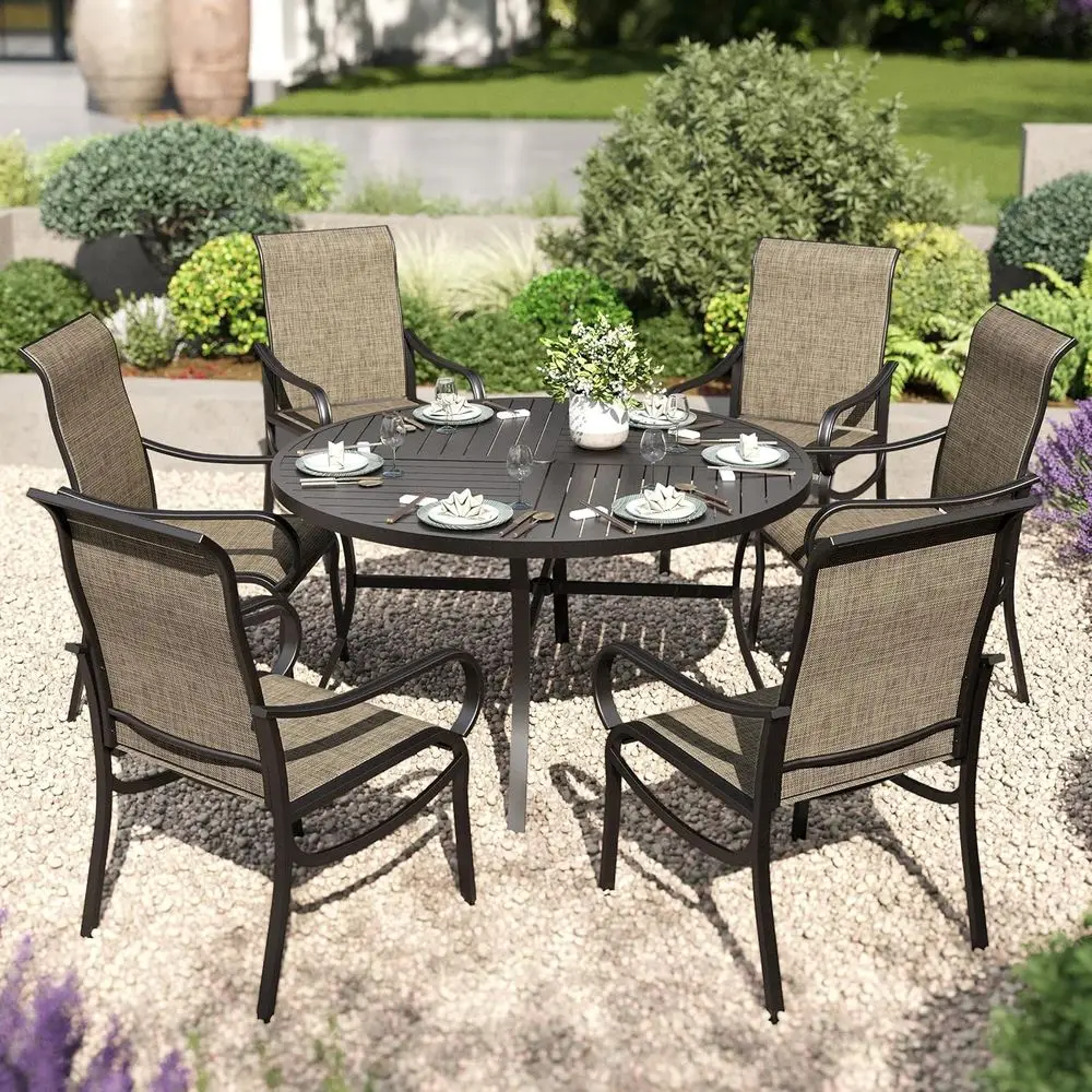 

6-Person Outdoor Patio Dining Set with 54 Metal Slat Table and All-Weather Chairs
