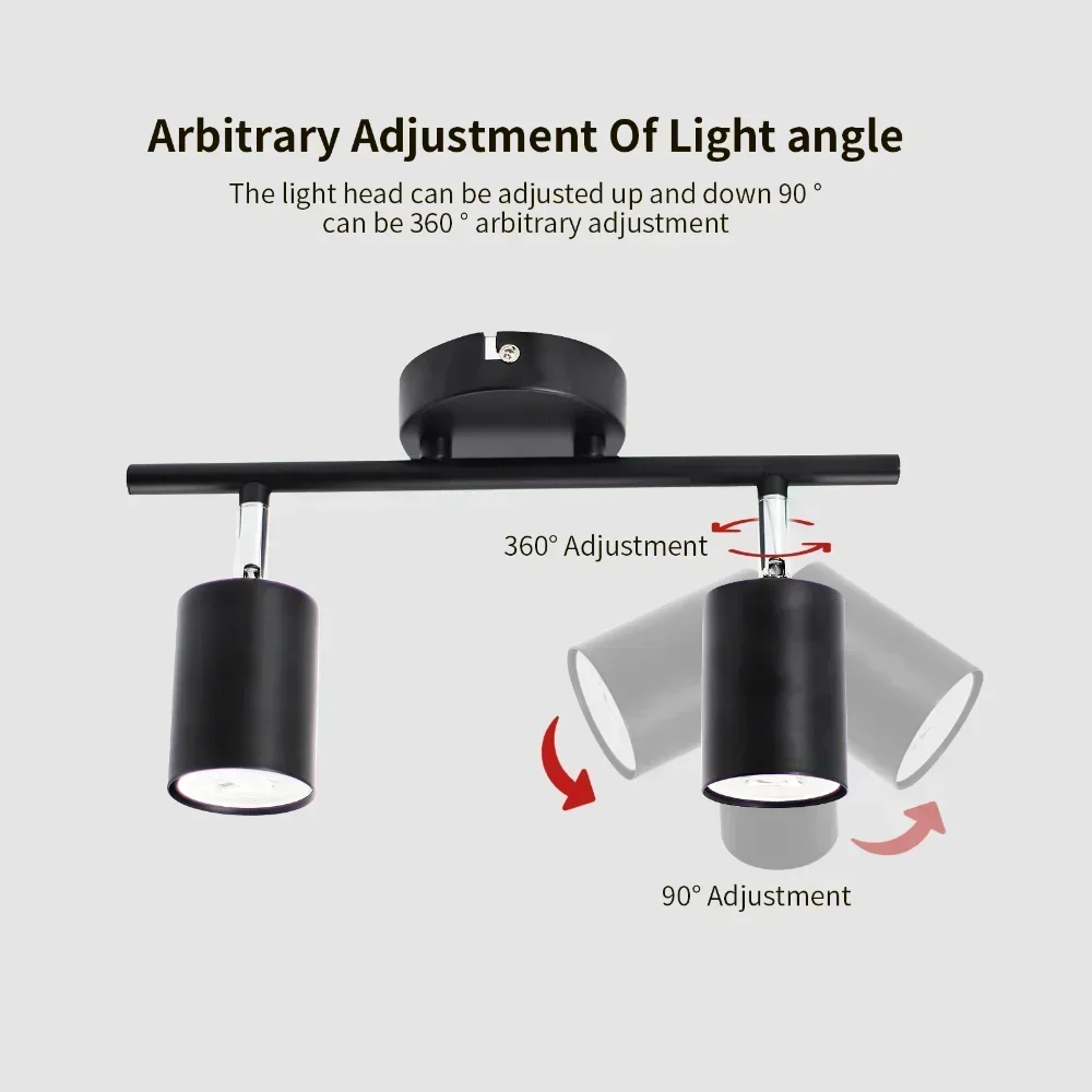 1/2/3/4 Heads Black Rotatable Ceiling Light LED Ceiling Spotlights GU10 Lamp Holder Base for Living Dining Room Kitchen Bedroom