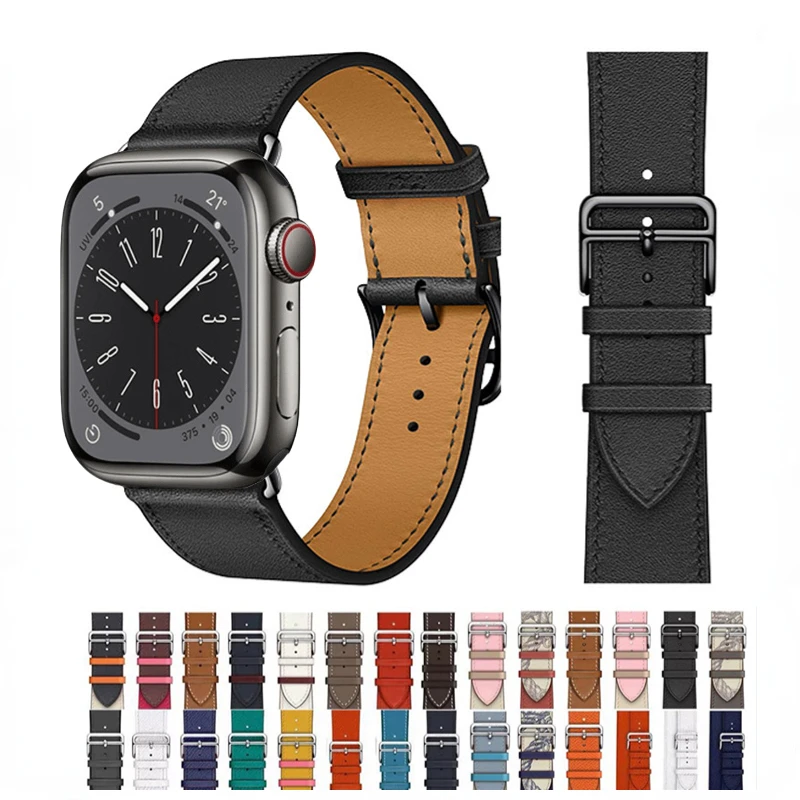 Genuine Leather Strap For Apple Watch Band 49mm 45mm 41mm 44mm 42mm 40mm Men/Women Wristband For iWatch Ultra 8 7 6 5 4 SE Belt