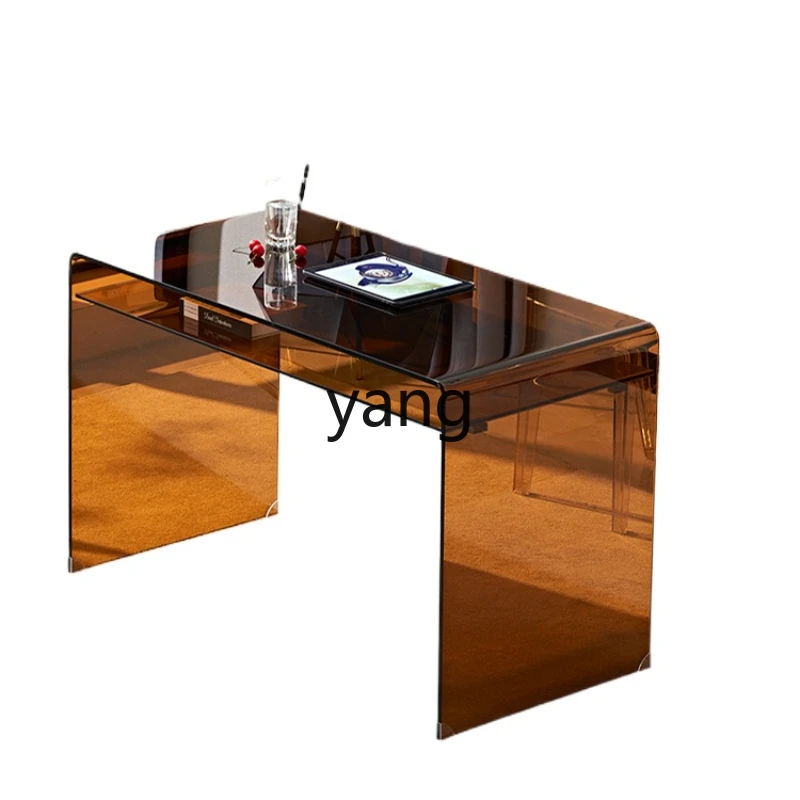 LXL Simple Post-Modern Amber-Yellow Glass Minimalist Home Computer Desk Desk