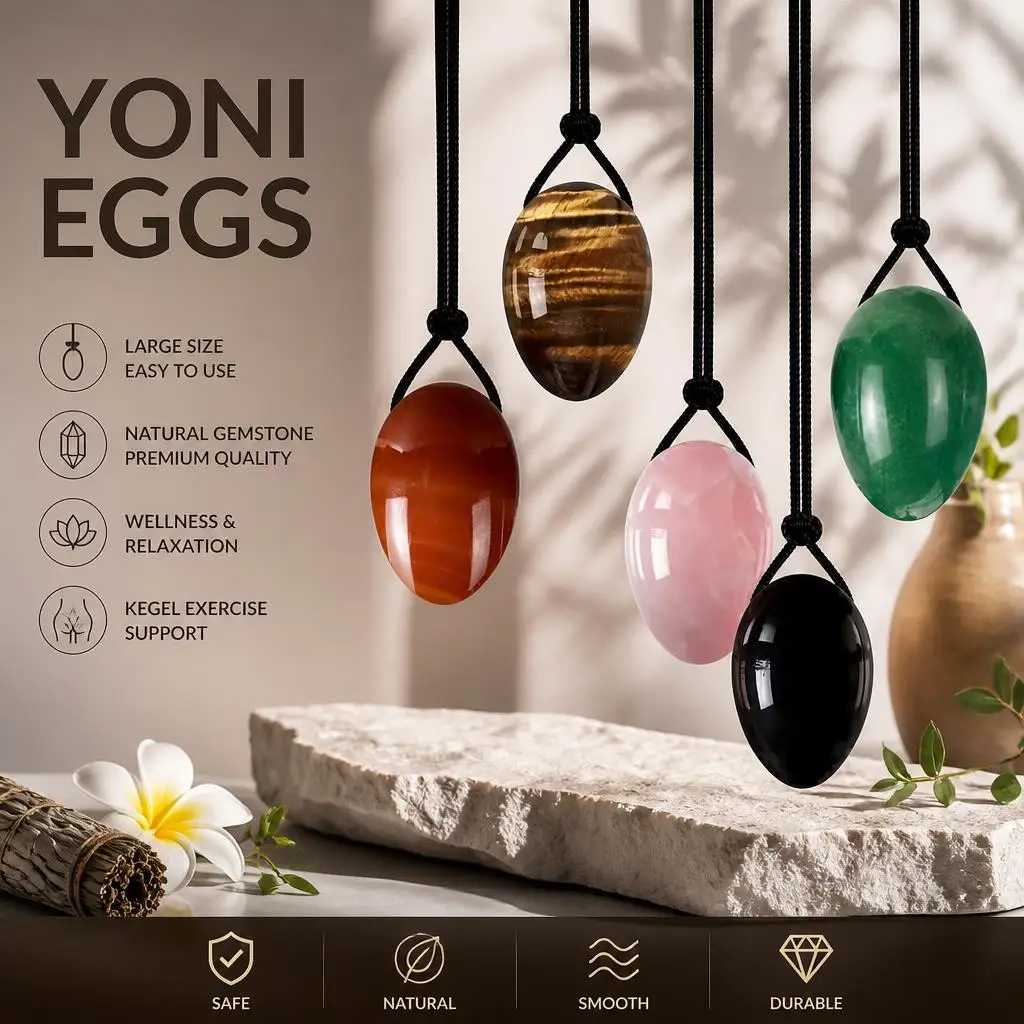 3Pcs/Set Natural Rose Quartz Yoni Egg Maasager Set Women Kegel Exercise Jade Egg Muscle Tightening Massage Egg With Box