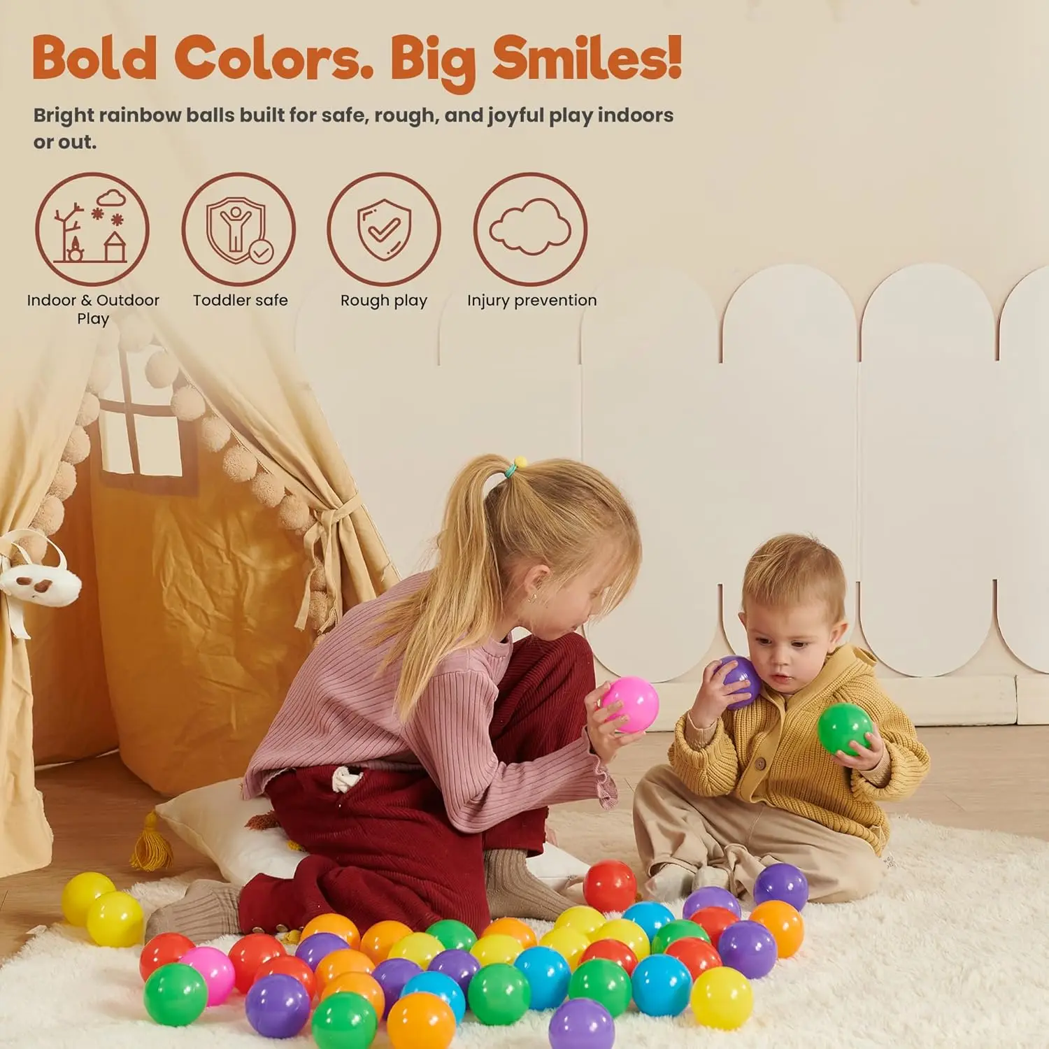 Ball Pit Balls para Crianças – Pacote de 50 (7cm) |   Bolas de cercadinho de plástico à prova de esmagamento, sem BPA e cor arco-íris |   Bolas de poço para brincar em ambientes internos