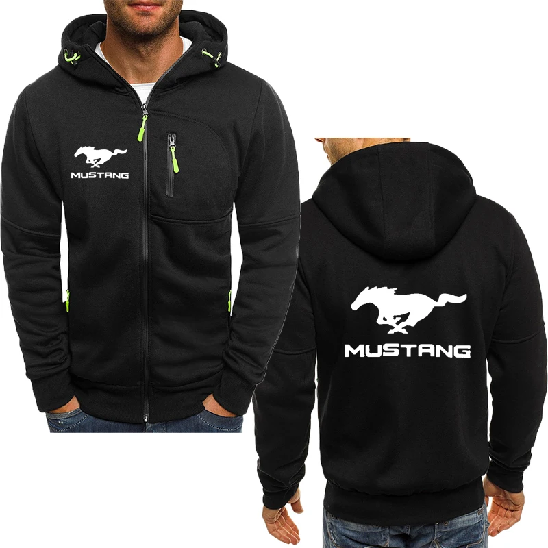 Jaket Pria Longgar Kasual Mustang Logo Mobil Cetak Bulu Musim Gugur 2022 Kualitas Tinggi Merek Hoodie Kardigan Pakaian Pria Baru