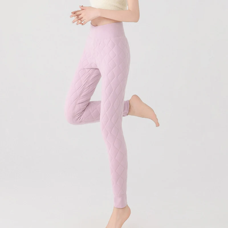 Winter Super Thick Diamond Pattern Leggings Women Plus Velvet Warm Bottoming Pants High Waist Comfortable Snow Wear Pants Mujer