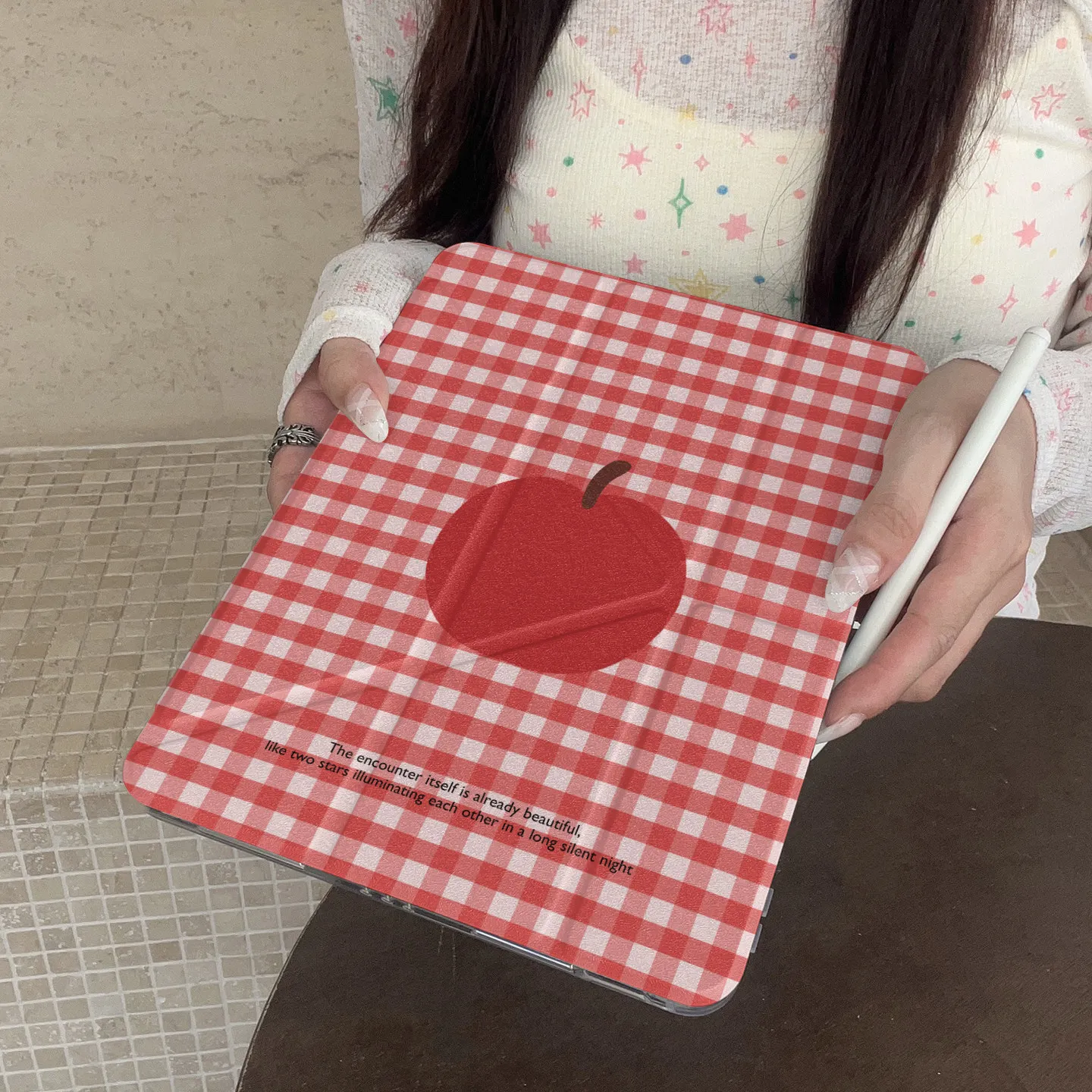 Red Apple Print Y-Fold Flip Back Cover For iPad Air 11 Case iPad 10th 11th A16 9th Cover for iPad Pro 11 10.9in 13 M4 M5 2025