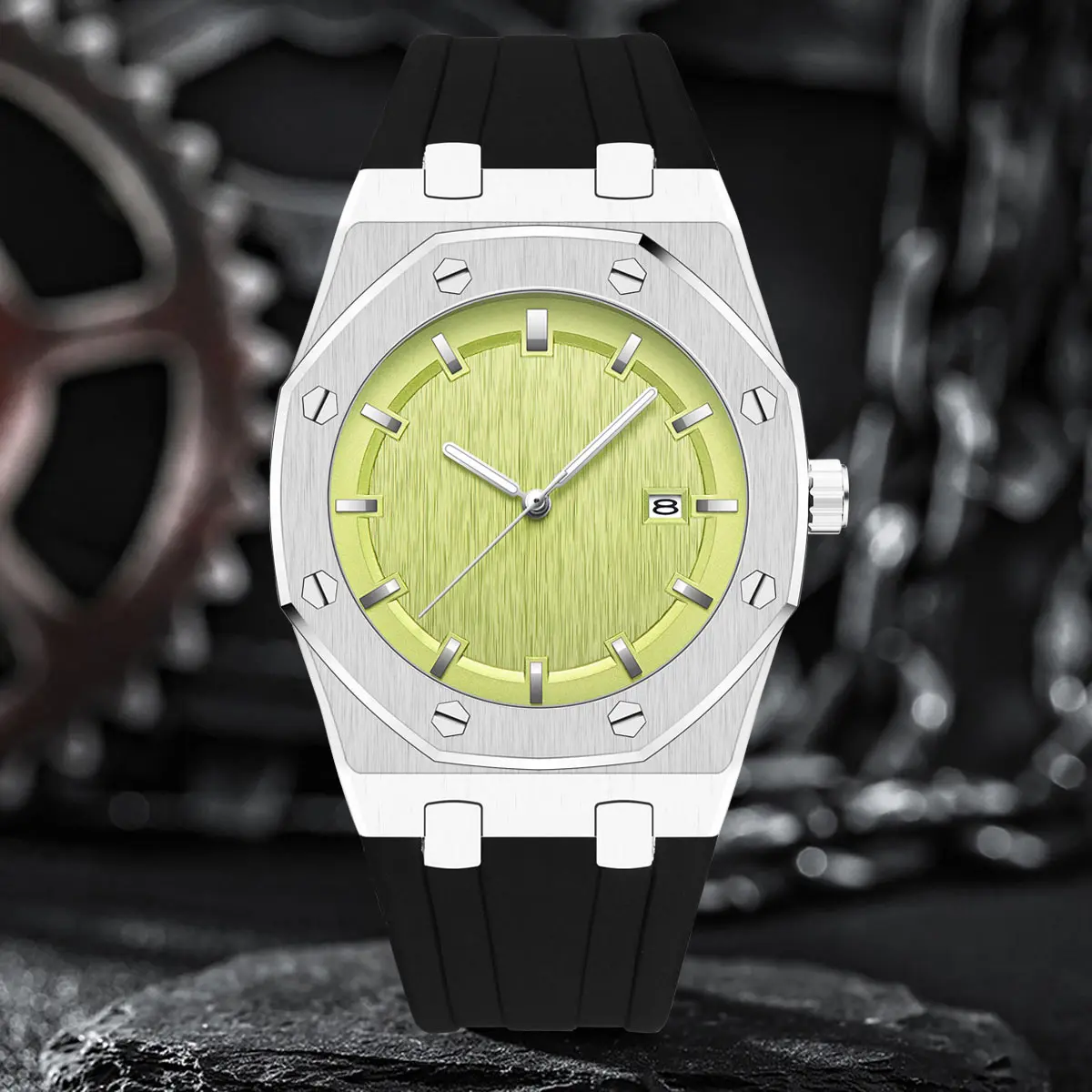 AP style tri color fashionable versatile young fashion classic men\'s quartz watch rubber strap