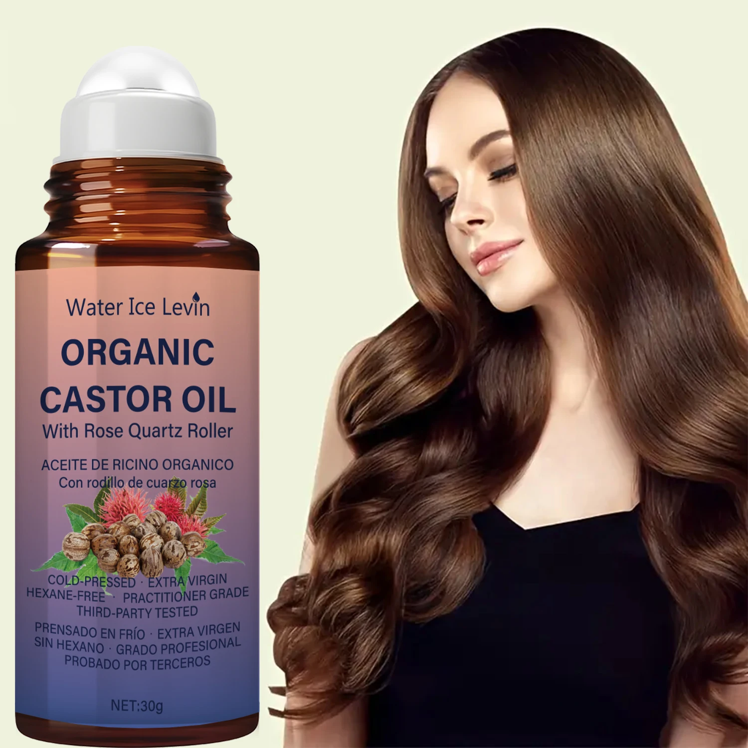 Winter Organic Castor Oil & Rose Quartz Roller - Cold-Pressed, Hexane-Free for Hair & Skin Care, Third-Party Tested