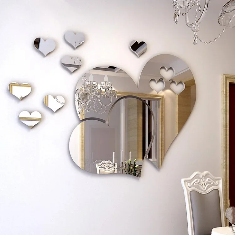 

Acrylic Mirror Wall Stickers Europe Style Hearts Fashion DIY Decals Self-adhesive Wedding Background Decoration Mirror Ornament