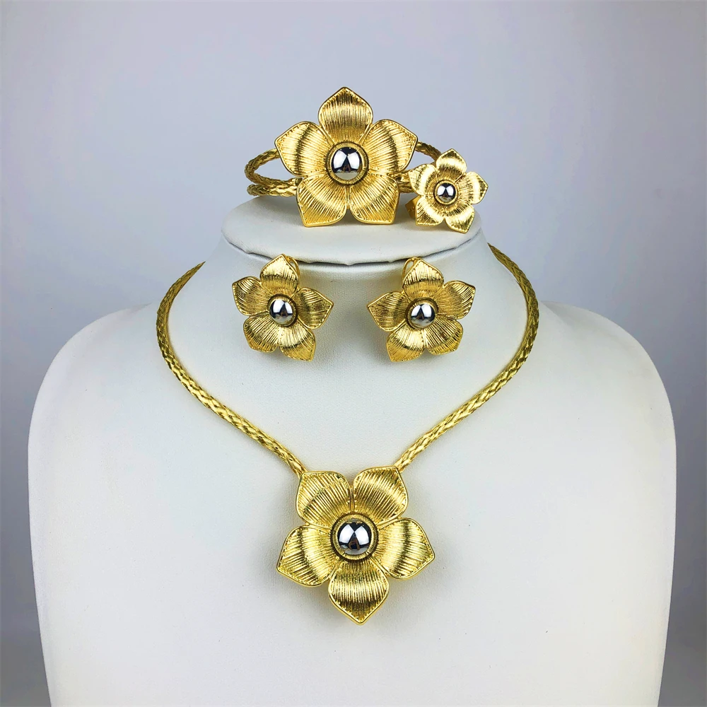 ESALE 2025 New Women Jewelry Set Brazil Nigeria Gold Plated Wedding Jewellery Hight Quality Flower Design