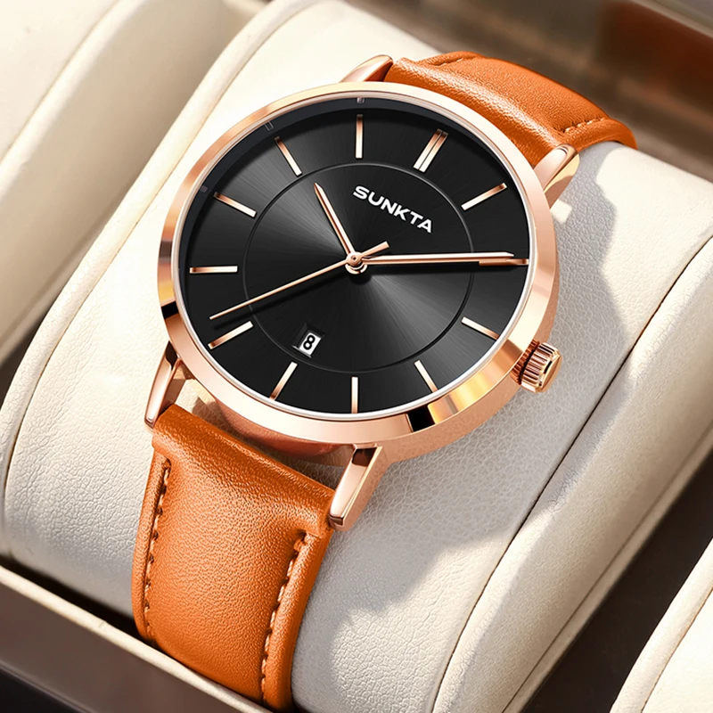 

SUNKTA New Men Watch Fashion Orange Leather Waterproof Watch For Men Top Brand Luxury Date Quartz Chronograph Relogio Masculino