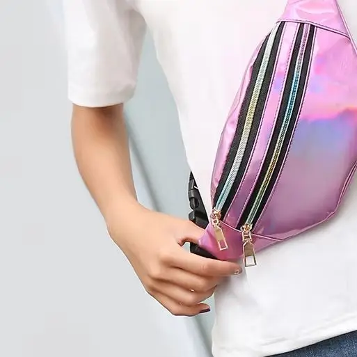 

Fashion Dazzling Laser Waist Bag PU Leather Waterproof Sport Chest Bag Crossbody Bag Holographic Fanny Pack For Boy Girl