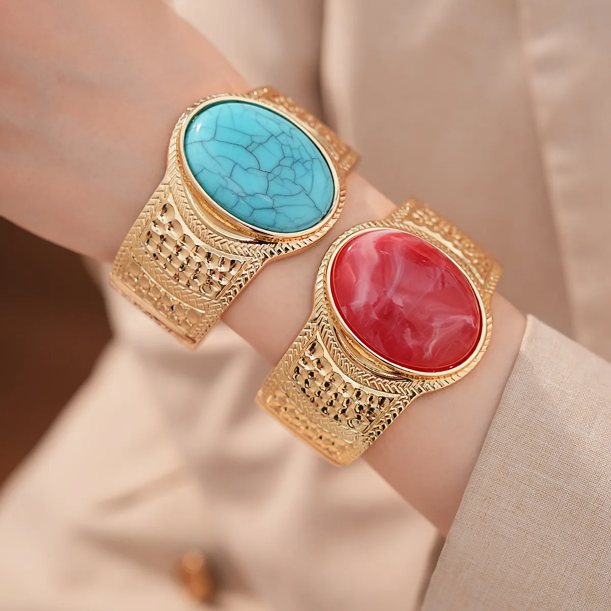 Wrinkle Resin Oval Retro Clasp Bangle European American Personality Exaggerated Luxury High Grade Trendy Daily Jewelry for Women