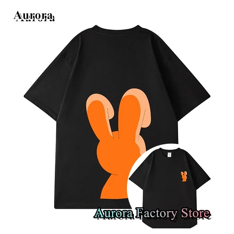 2024 New Summer Men Orange Rabbit Graphic T-Shirt Casual Tops Tees Male Fashion Clothing Short Sleeve Cotton Tshirt  Solid