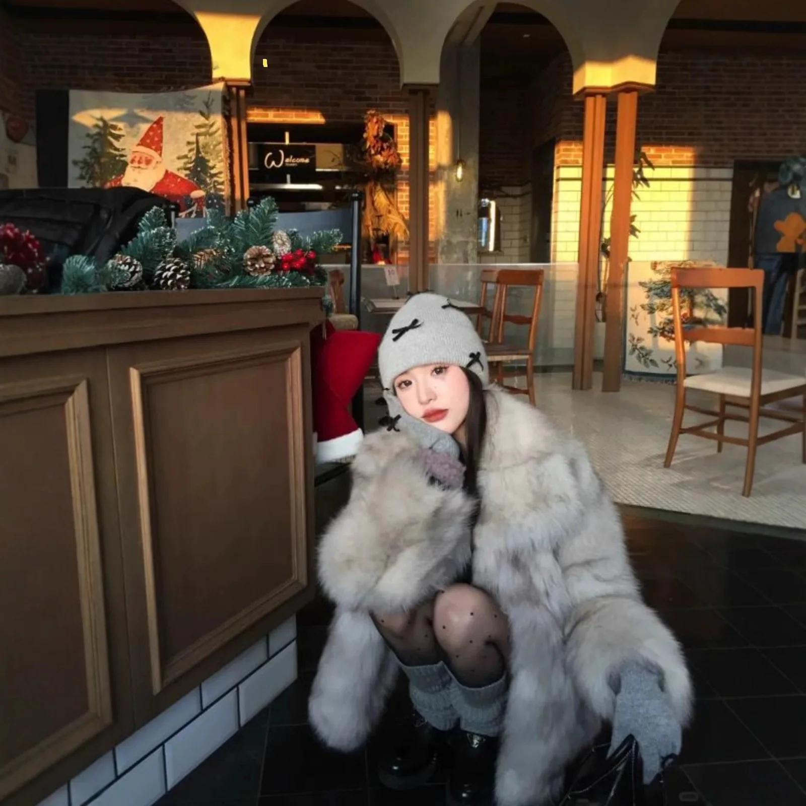 Women Faux Fur Fox Coats Mid Length Jackets Turn Down Collar Coat Thick Warm Y2k Streetwear Jacket Elegant Work Autumn Winter