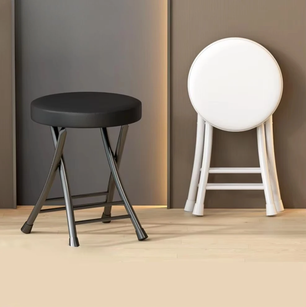 Folding Round Stool - Compact and Portable Foldable Stool with Soft Cushion Seat, Stackable Space-Saving Design